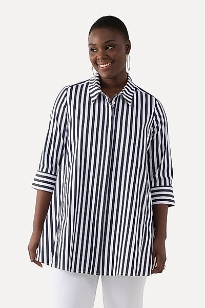 Ulla Popken Hemdbluse Bluse Streifen Godetfalten günstig online kaufen