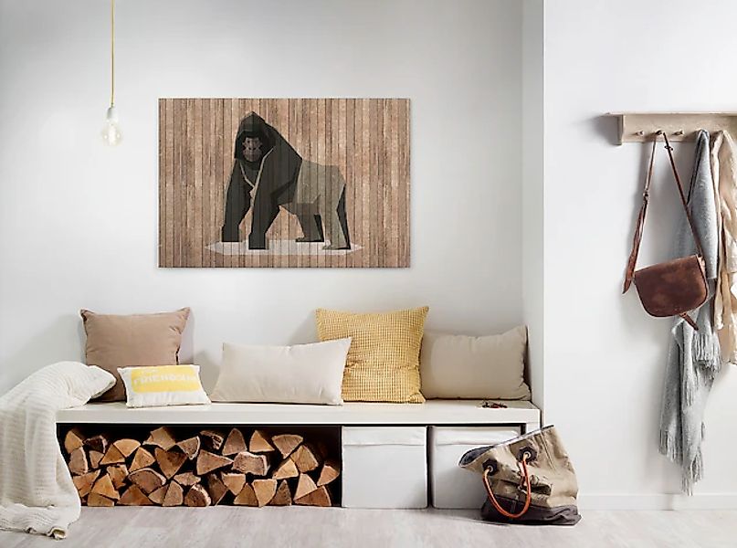 Bricoflor Leinwand Bild Mit Gorilla In Beige Braun Holzbild Mit Tier Motiv günstig online kaufen