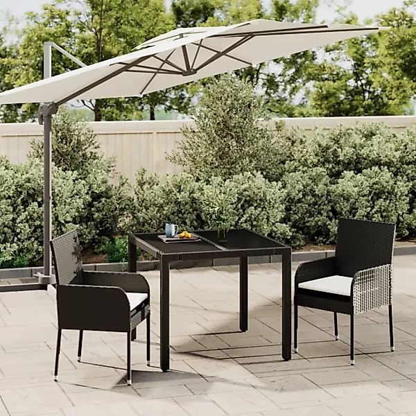 Vidaxl 3-tlg. Garten-essgruppe Mit Kissen Schwarz Poly Rattan günstig online kaufen