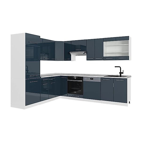 Vicco Fame-Line Eckküche Dunkelblau Hochglanz/Weiß 287 x 227 cm AP Marmor günstig online kaufen