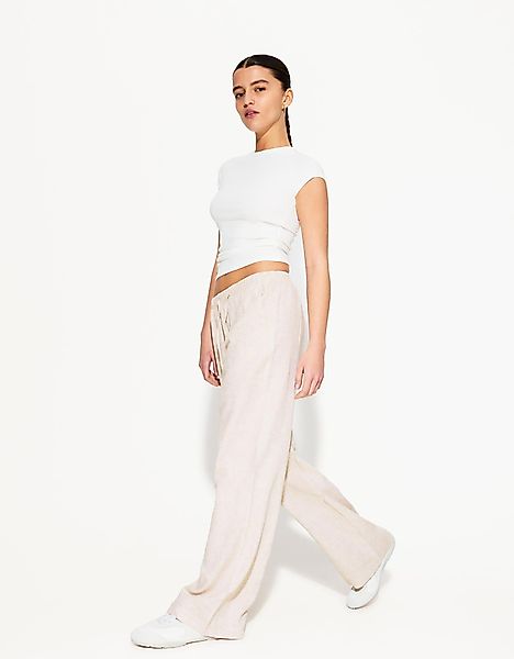 Bershka Hose Mit Leinen Und Kordelzug Mit Schleife Am Bund Damen Xs Rohweiß günstig online kaufen