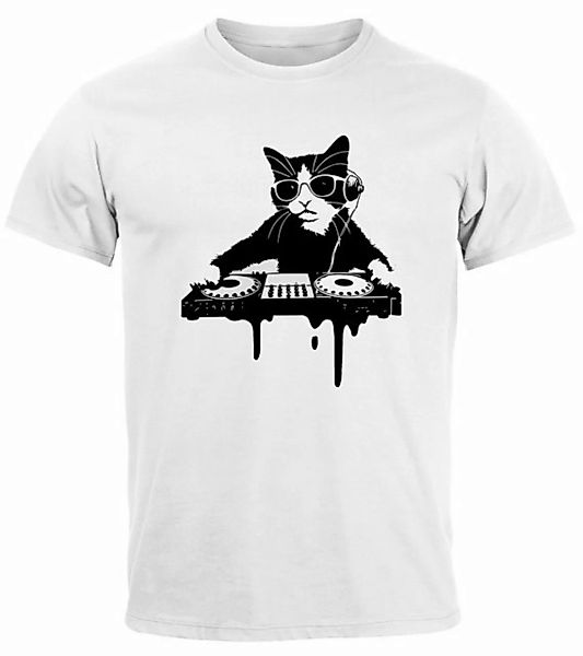 Neverless Print-Shirt Herren T-Shirt Techno Katze DJ Musik Motivshirt Somme günstig online kaufen