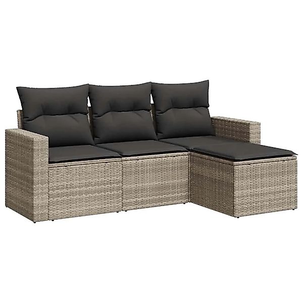vidaXL 4-Tlg Garten-Sofagarnitur mit Kissen Hellgrau Poly Rattan 3251209 günstig online kaufen