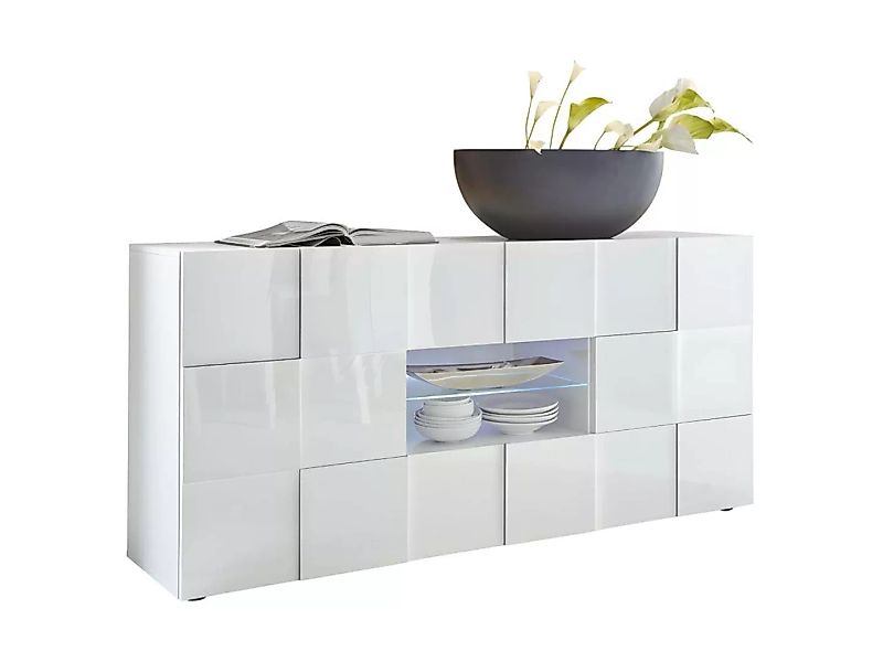Sideboard mit 2 Türen & 2 Schubladen + LEDs - Weiß lackiert - CALISTO günstig online kaufen