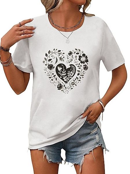 PYL T-Shirt Damen Bequemes Sommer Kurzarmbluse Locker Liebesblumen Print-Sh günstig online kaufen