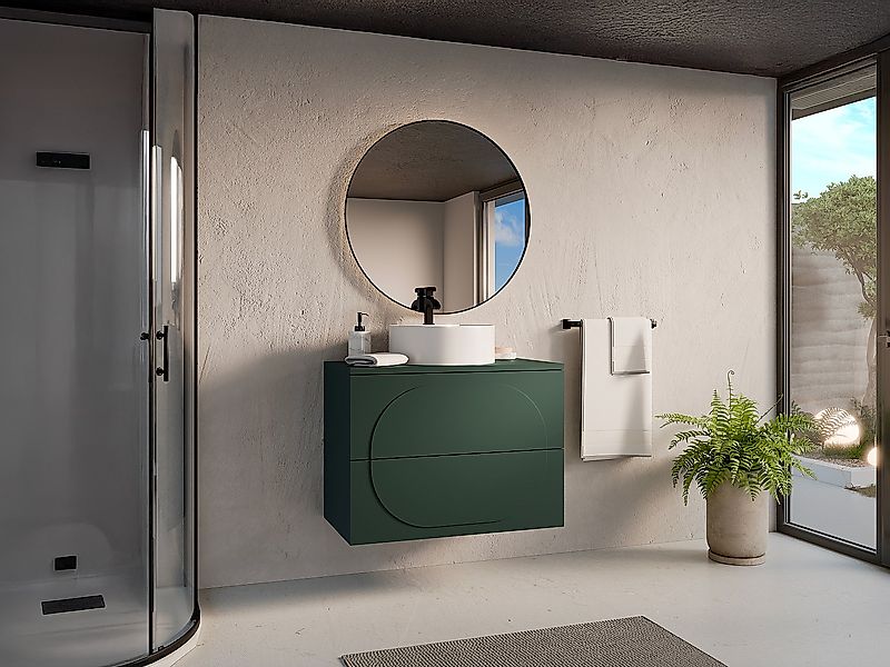Badmöbelset Hängeschrank + Aufsatzwaschbecken rund - Grün - 80 cm - VUTOMA günstig online kaufen