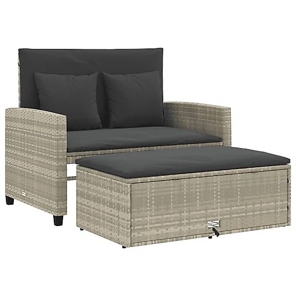 vidaXL Gartensofa mit Kissen 2-Sitzer Hellgrau Poly Rattan 365137 günstig online kaufen