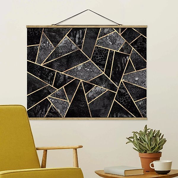 Stoffbild Abstrakt mit Posterleisten - Querformat Graue Dreiecke Gold günstig online kaufen