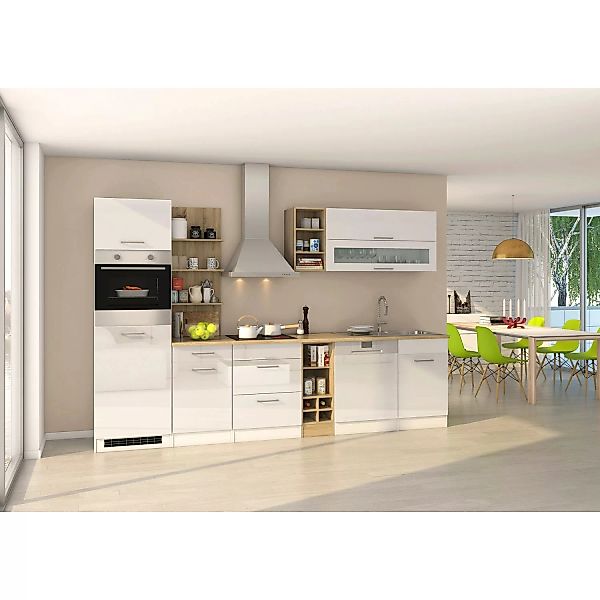 Held Möbel Küchenzeile Mailand 310 cm Weiß Hochglanz-Weiß Matt ohne E-Gerät günstig online kaufen