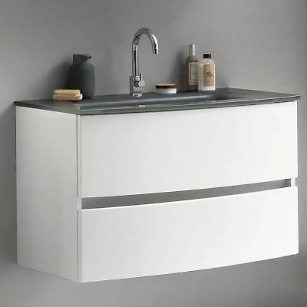 Lomadox Badezimmer Einzelwaschtisch 80 cm matt weiß LAURIA-03  inkl. Glaswa günstig online kaufen
