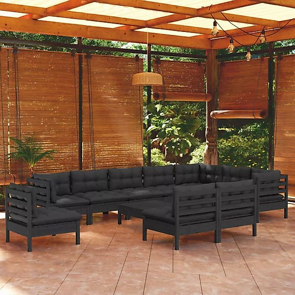 11-tlg. Garten-lounge-set Mit Kissen Schwarz Massivholz Kiefer günstig online kaufen