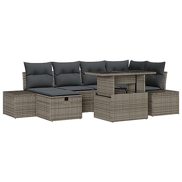 vidaXL Loungesofa 7-teiliges Garten-Sofa-Set mit Kissen Grau Poly Rattan, 7 günstig online kaufen