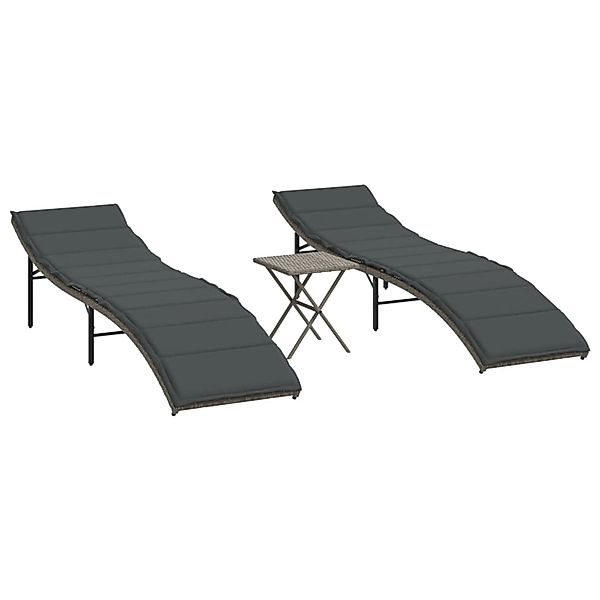 vidaXL Sonnenliegen 2 Stk mit Tisch Grau Poly Rattan 368253 günstig online kaufen