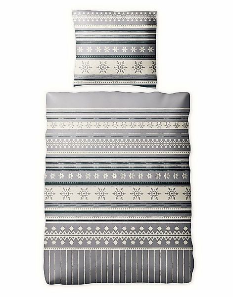 JACK Bettwäsche 135x200cm Schneeflocken Grau Offwhite, günstig online kaufen