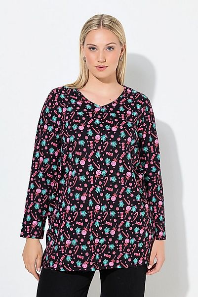 Ulla Popken Longsleeve Shirt A-Linie Zuckerstangen V-Ausschnitt Langarm günstig online kaufen