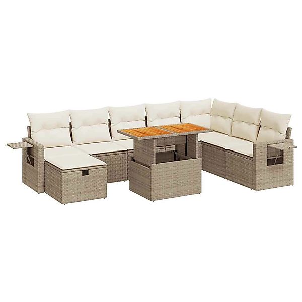 vidaXL 9-Tlg Garten-Sofagarnitur mit Kissen Beige Poly Rattan Akazie 332804 günstig online kaufen