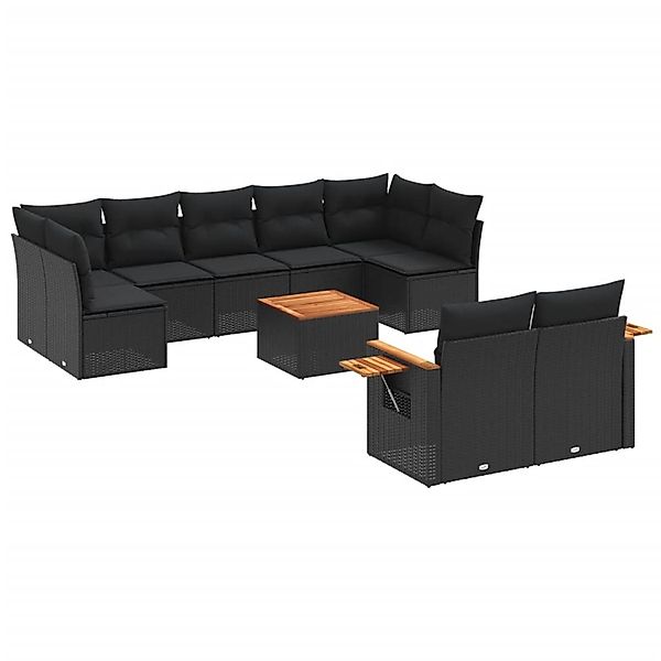 vidaXL 10-Tlg Garten-Sofagarnitur mit Kissen Schwarz Poly Rattan 3227133 günstig online kaufen