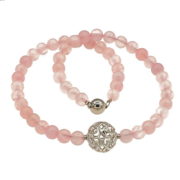 Perlenkette Kette mit Rosenquarz und großer günstig online kaufen