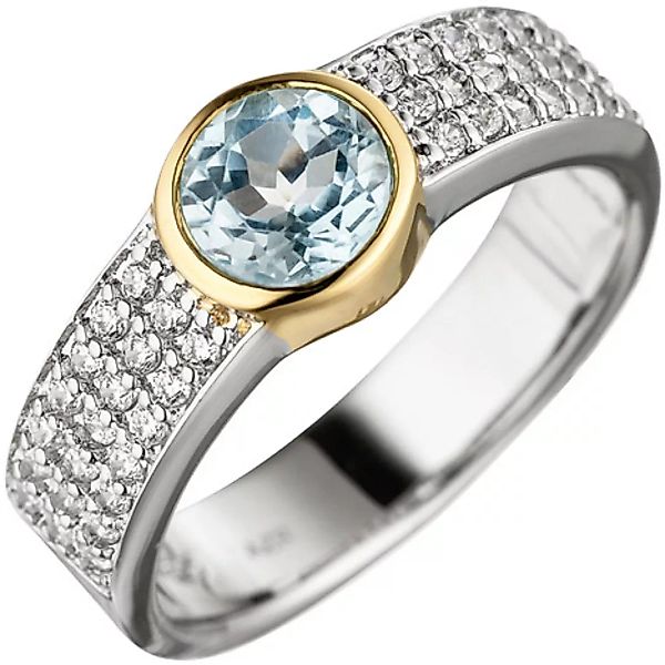 SIGO Damen Ring 925 Silber bicolor vergoldet 1 Blautopas hellblau blau mit günstig online kaufen