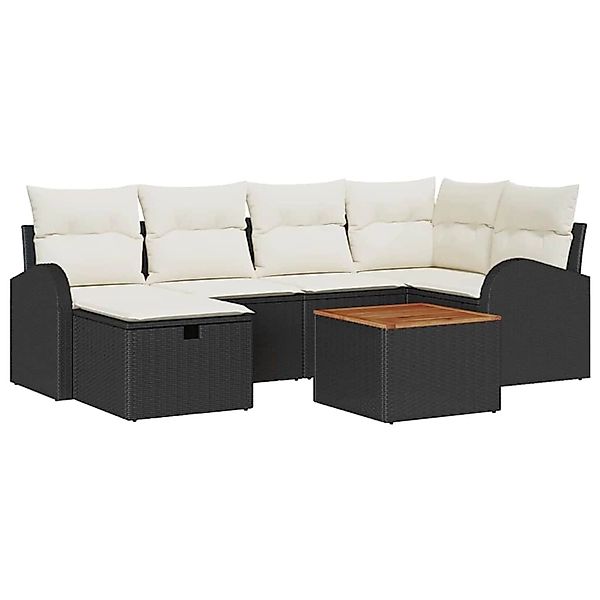 vidaXL Garten-Sofa-Set mit Kissen 7-Tlg Schwarz Poly Rattan 3359509 günstig online kaufen