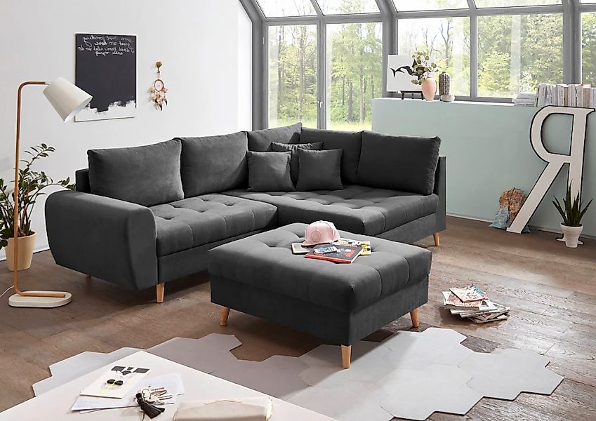 ED EXCITING DESIGN Ecksofa "Alice L-Form" mit Hocker & 3 Zierkissen günstig online kaufen