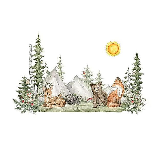 Montegoni Wandtattoo Handgemalte XXL Wandaufkleber mit Tieren im Wald-Stil günstig online kaufen