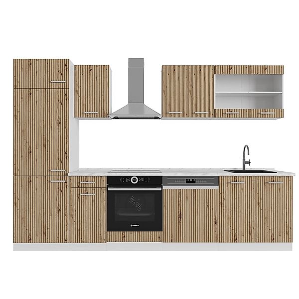 Vicco R-Line Küchenzeile Artisan Eiche/Weiß 300 cm AP Marmor ohne E-Geräte günstig online kaufen