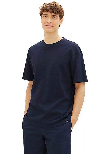 TOM TAILOR Denim T-Shirt mit Waffel-Strutkur und Rundhalsausschnitt günstig online kaufen