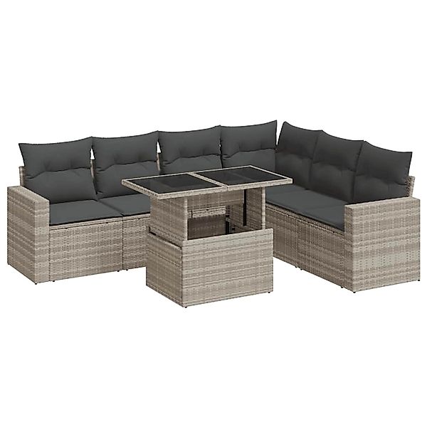 vidaXL 7-Tlg Garten-Sofagarnitur mit Kissen Hellgrau Poly Rattan 3326333 günstig online kaufen