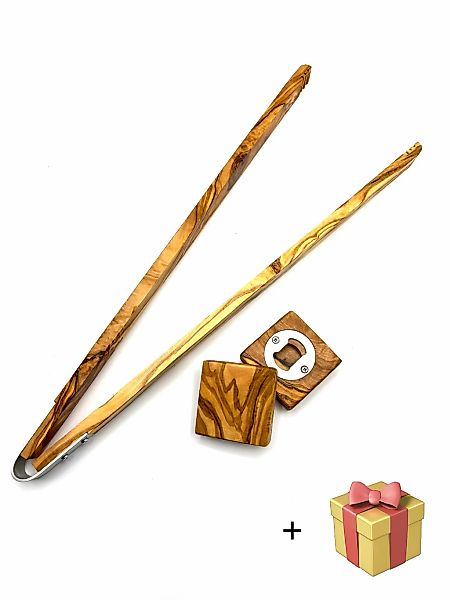 Olivenholz-erleben Grillzange "Grillzange Länge 42 cm plus Flaschenöffner P günstig online kaufen