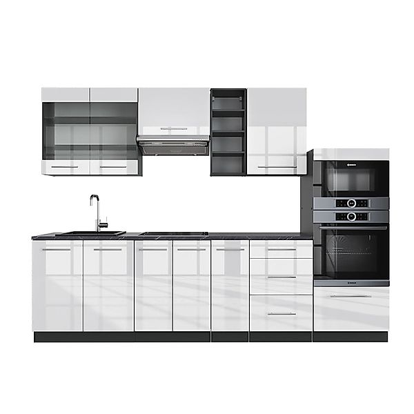 Vicco Fame-Line Küchenzeile Weiß Hochglanz/Anthrazit 280 cm ohne Arbeitspla günstig online kaufen