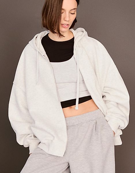 Bershka Hoodie Mit Reißverschluss Damen L Grau günstig online kaufen