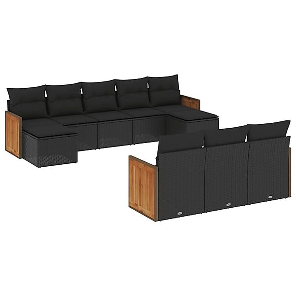 vidaXL 10-Tlg Garten-Sofagarnitur mit Kissen Schwarz Poly Rattan 3228092 günstig online kaufen