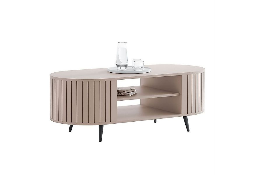 yourhouse24 Couchtisch LINNEA Oval 104cm mit Ablage Lamellen Kaschmir/Schwa günstig online kaufen