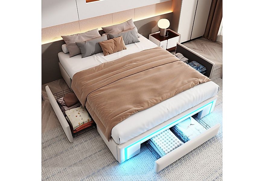 HAUSS SPOLE Polsterbett 140X200cm mit 3 Schubladen, ohne Kopfteil Mit LED-L günstig online kaufen