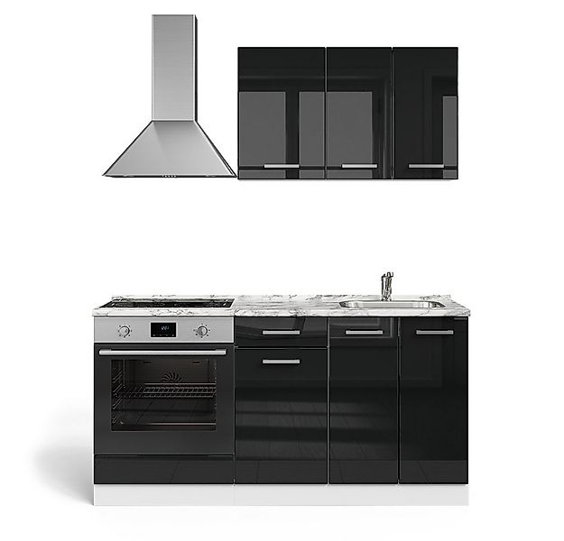 Vicco Küchenzeile R-Line, Schwarz Hochglanz/Weiß, 160 cm mit Herdumbauschra günstig online kaufen