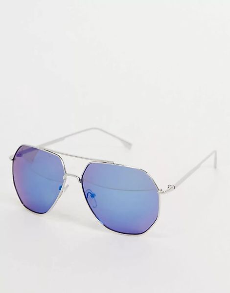 Jeepers Peepers – Viereckige Damen-Sonnenbrille in Silber mit Gläsern in Bl günstig online kaufen