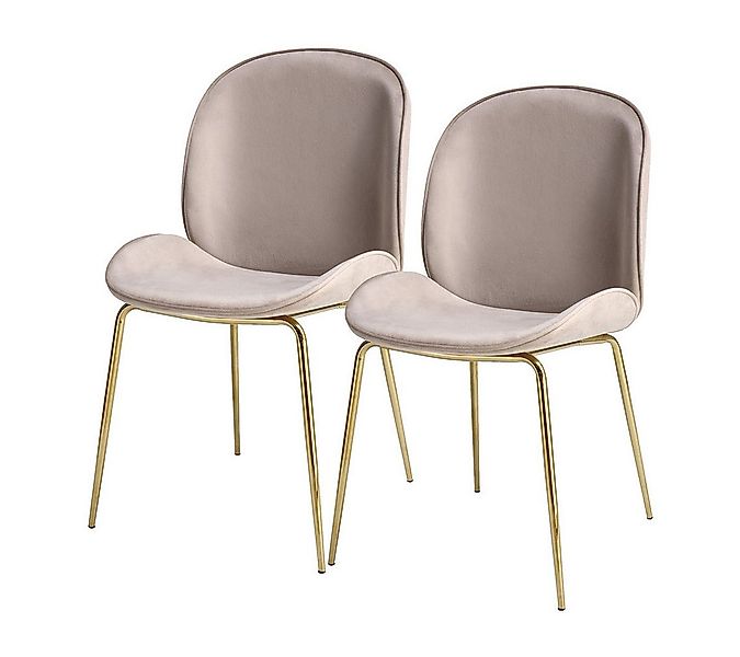 Qiyano Esszimmerstuhl Samtstuhl 2er-Set Creme, weich, Metall, Stilvoll, Chr günstig online kaufen