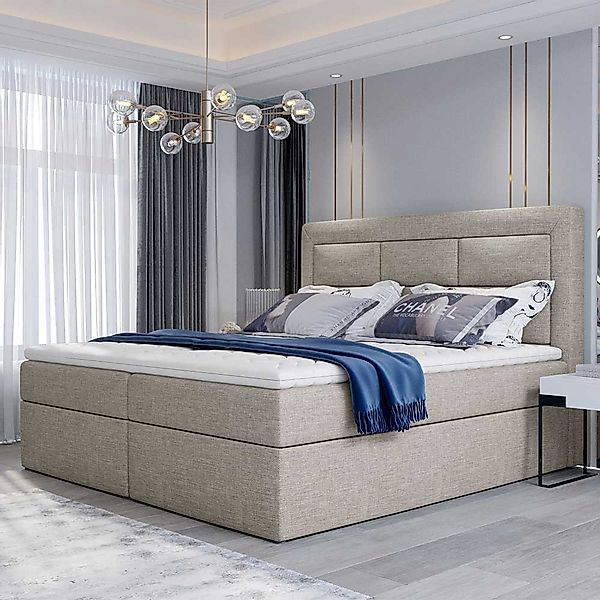 Doppelbett Stauraumbett in Beige mit Bettkasten günstig online kaufen