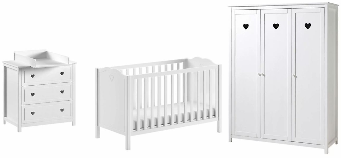 Vipack Babyzimmer-Komplettset "Amori 4-tlg. mit Herz-Ornamenten, MDF/Massiv günstig online kaufen