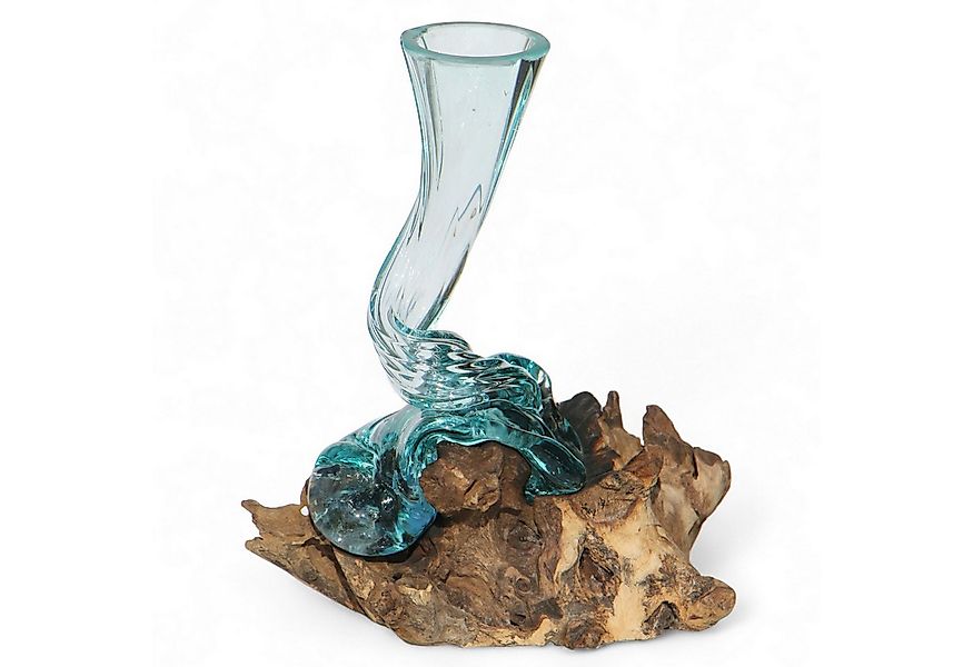 Wogeka Dekovase Glas-Vase "Osira" 25cm auf Wurzelholz Kanne Teakholz Gamal günstig online kaufen