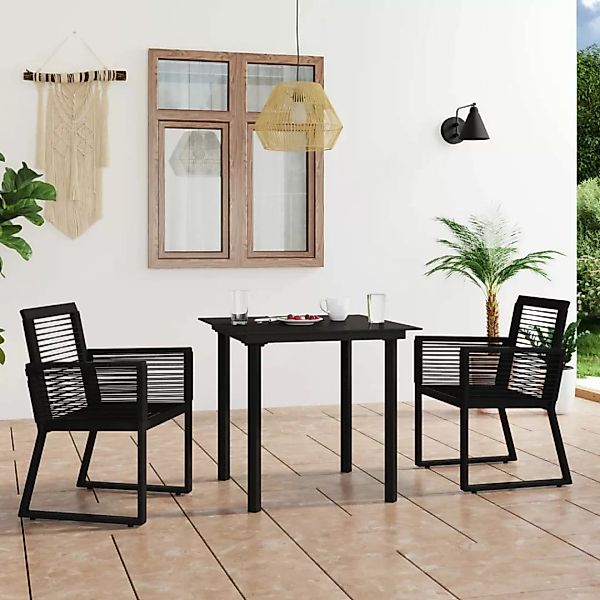 3-tlg. Garten-essgruppe Pvc Rattan Schwarz günstig online kaufen