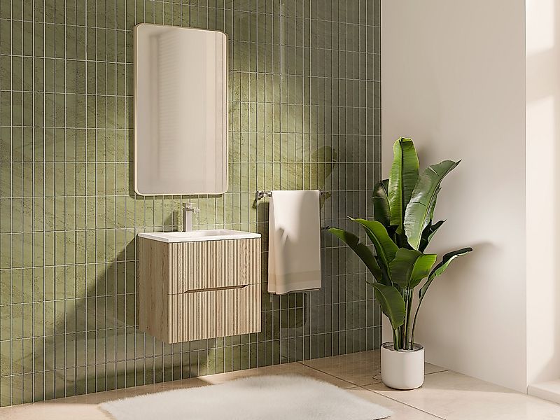 Hängender Bad-Unterschrank mit Einbauwaschbecken – gerillt – Hell-Natur – L günstig online kaufen