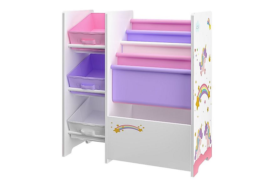 en.casa Kinderregal, »Vimianzo« Einhorn-Motiv 60 x 65 x 30 cm Lila/Rosa günstig online kaufen