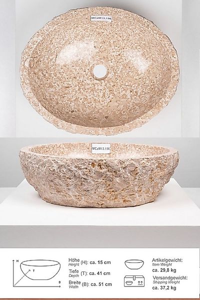 wohnfreuden Aufsatzwaschbecken Erosi Marmor Waschbecken 50 cm creme (Kein S günstig online kaufen