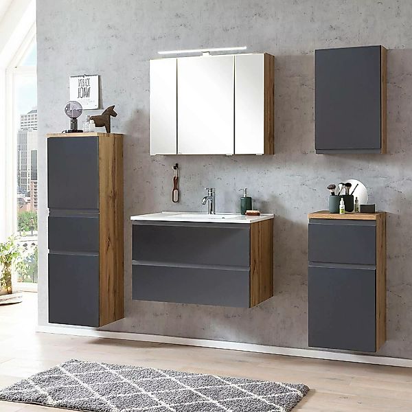 Badmöbel Set mit Waschbecken, Wotan Eiche Nb. mit matt grau, VASTO-03-GREY, günstig online kaufen