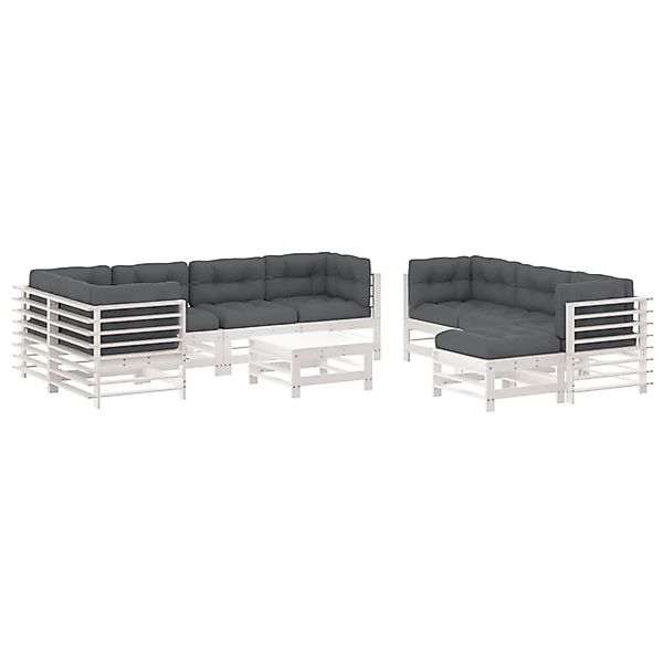 vidaXL 10-tlg Garten-Lounge-Set mit Kissen Weiß Massivholz Modell 1 günstig online kaufen