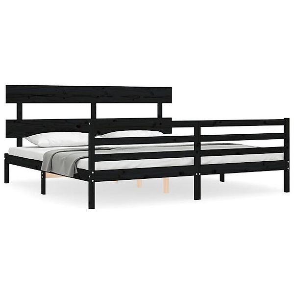 vidaXL Bettgestell, Massivholzbett mit Kopfteil Schwarz 200x200 cm günstig online kaufen