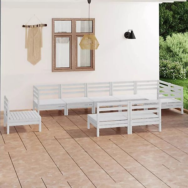 9-tlg. Garten-lounge-set Massivholz Kiefer Weiß günstig online kaufen