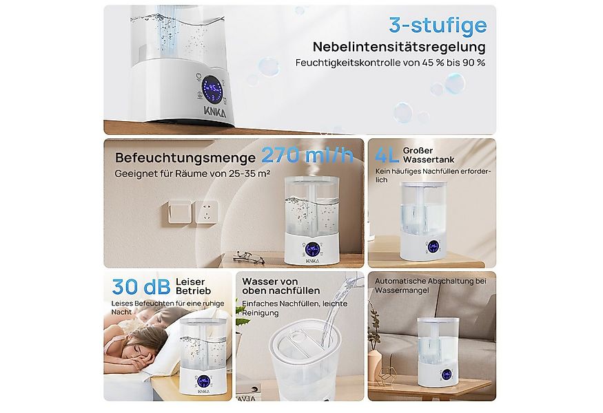 KNKA PRO Luftbefeuchter Top-Fill Raumbefeuchter, 4,00 l Wassertank, Ultra L günstig online kaufen